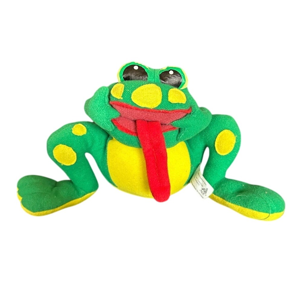 Ace Novelty Green Frog Plush Stuffed Animal Yellow Spots Red Tongue 10 Inch